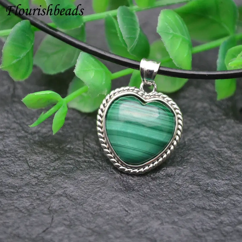 Natural Malachite Stone Free From Impurities Gemstone Water Drop Annual Circle Pendant Leather Chain Necklace Vintage Jewlery