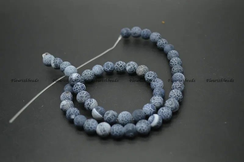 6mm 8mm 10mm Matte White and Black Color Dragon Veins Agate Stone Round Loose Beads Jewelry Making Supplies