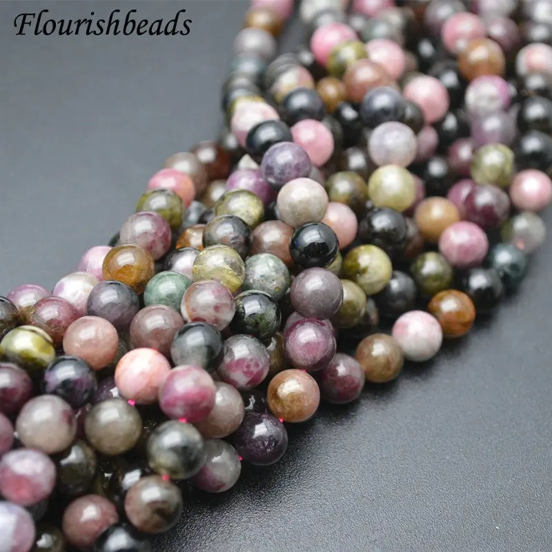 6mm 8mm 10mm Natural Tourmaline Stone Round Beads Fine Jewelry Making Earrings Necklace Stone Loose Beads 5Strands