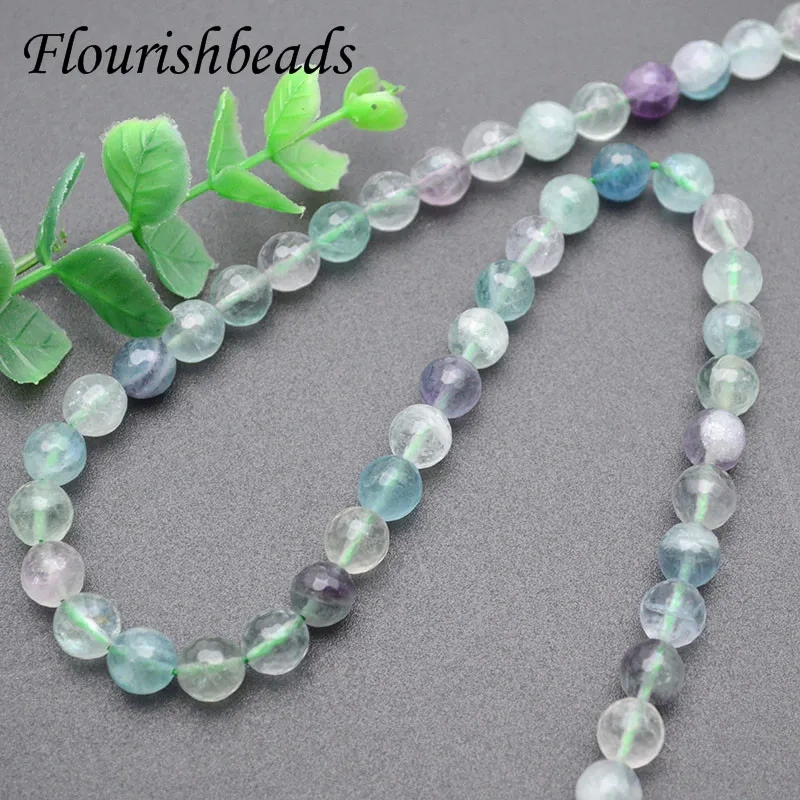 8mm Bead Natural Stone Mix Fluorite Faceted Round Loose Beads DIY Necklace Bracelet for Jewelry Making