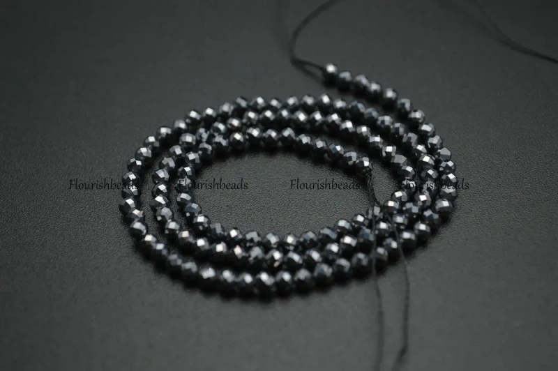 3mm Diamond Cutting Faceted Natural Hematite Small Size Stone Round Loose Beads