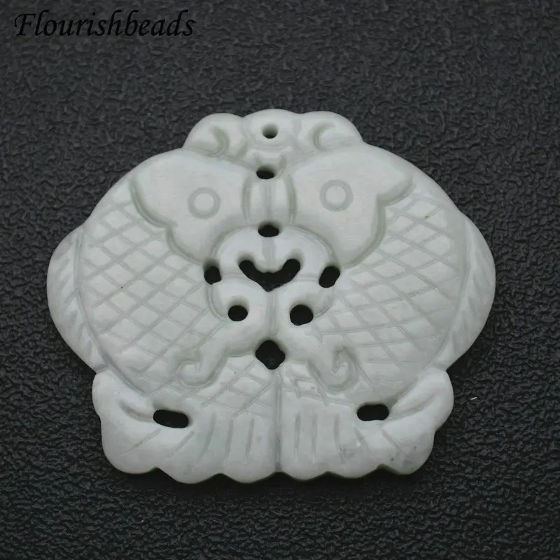 Various Shape Natural Antique Hsiuyen Jade Carved Antique Chinese Dragon Double Fish Chinese Knot  Lucky Wealth Pendant