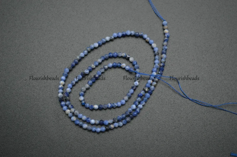 3mm Diamond Cutting Natural Sodalite Faceted Stone Round Loose Beads