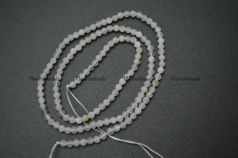 3mm Diamond Cutting Natural White Moonstone Faceted Stone Round Loose Beads