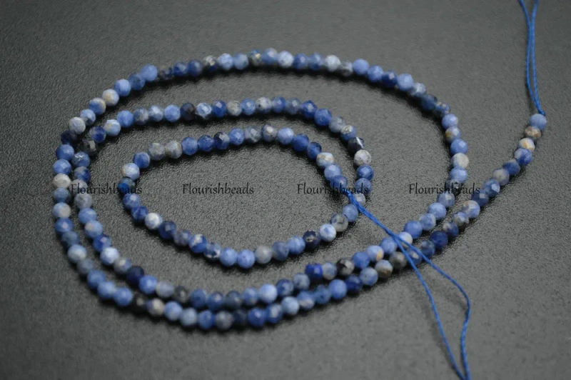 3mm Diamond Cutting Natural Sodalite Faceted Stone Round Loose Beads