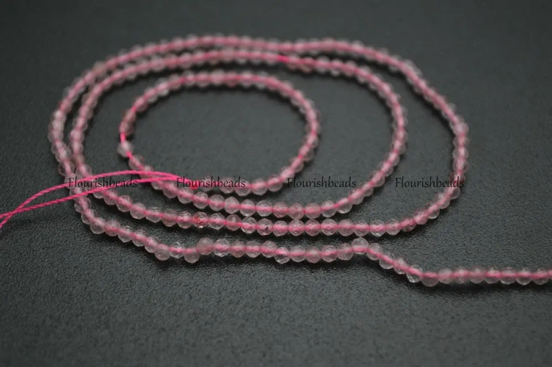 Wholesale 2mm Natural Rose Quartz Faceted Diamond Cutting Stone Round Loose Beads