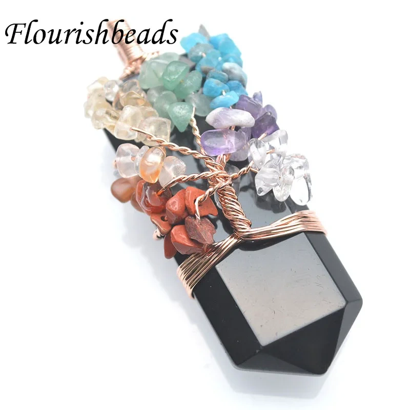 Natural GemStone Rose Crystal Quartz Obsidian Stone Cylindricality  Charm Penduloum Pendants DIY Jewelry Making Necklaces 4Pcs