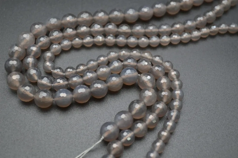 Grade A Natural Faceted Gray Agate Grey Stone Round Loose Beads 4mm 6mm 8mm 10mm