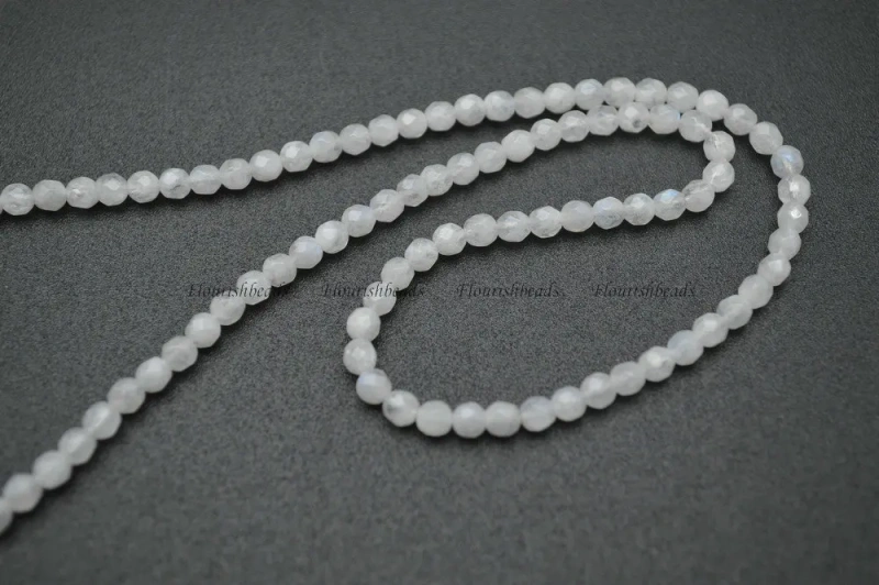 4mm Faceted Natural White Moonstone Round Loose Beads