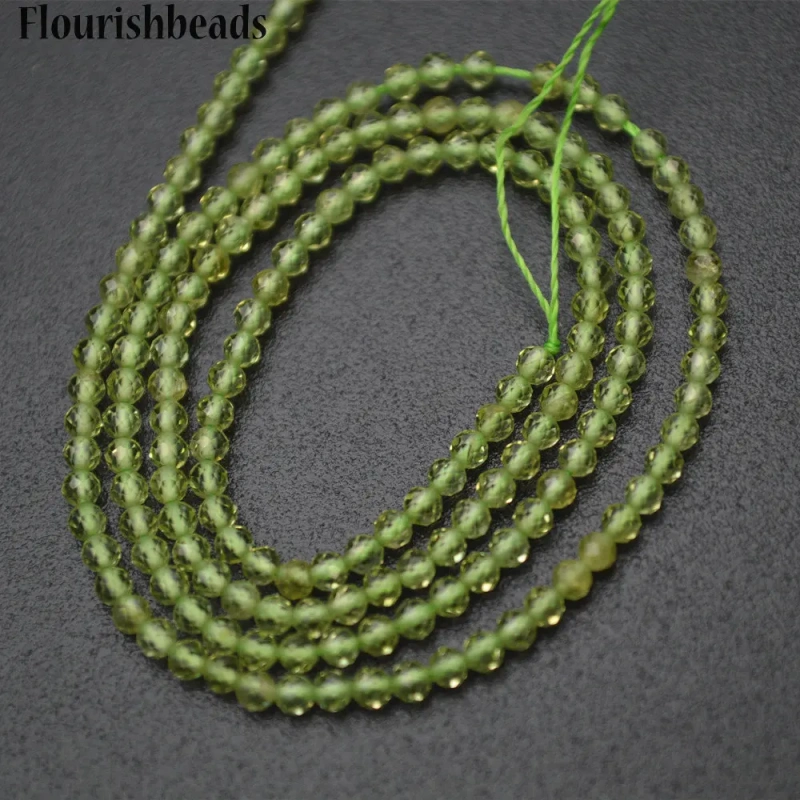 Natural Green Peridot Diamond Cutting Faceted 2mm 3mm Stone Round Loose Beads