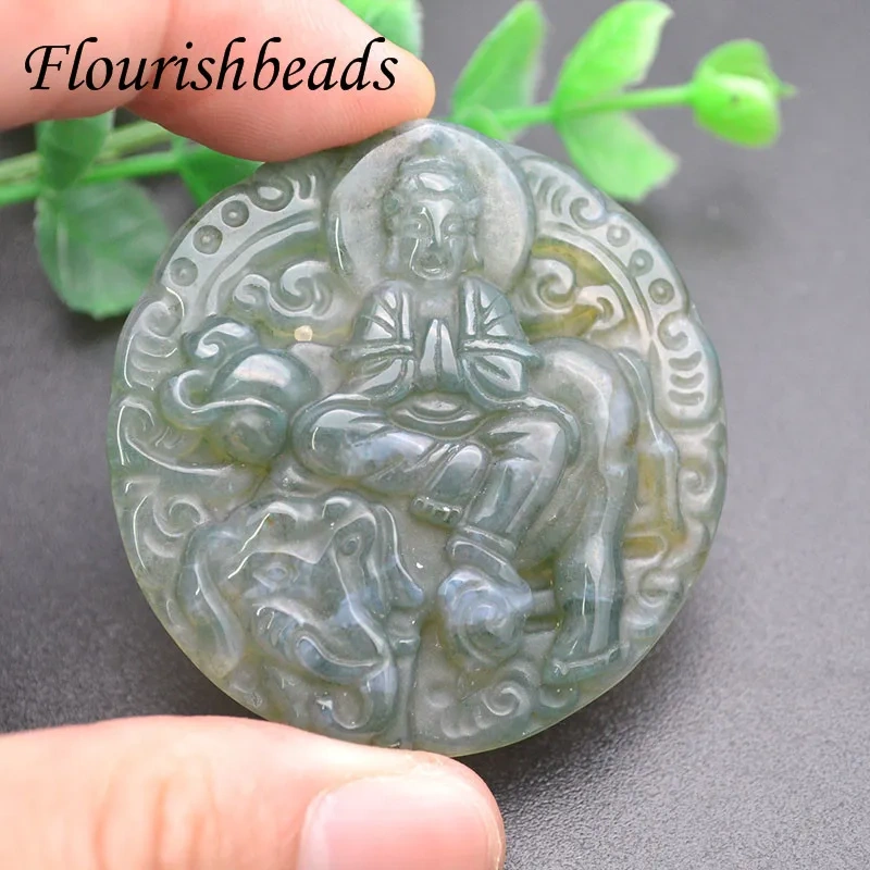 40x45mm Luxury Maitreya Buddha Natural India Agate Pendant Chinese Hand-carved Charm for Necklace Jewelry Making