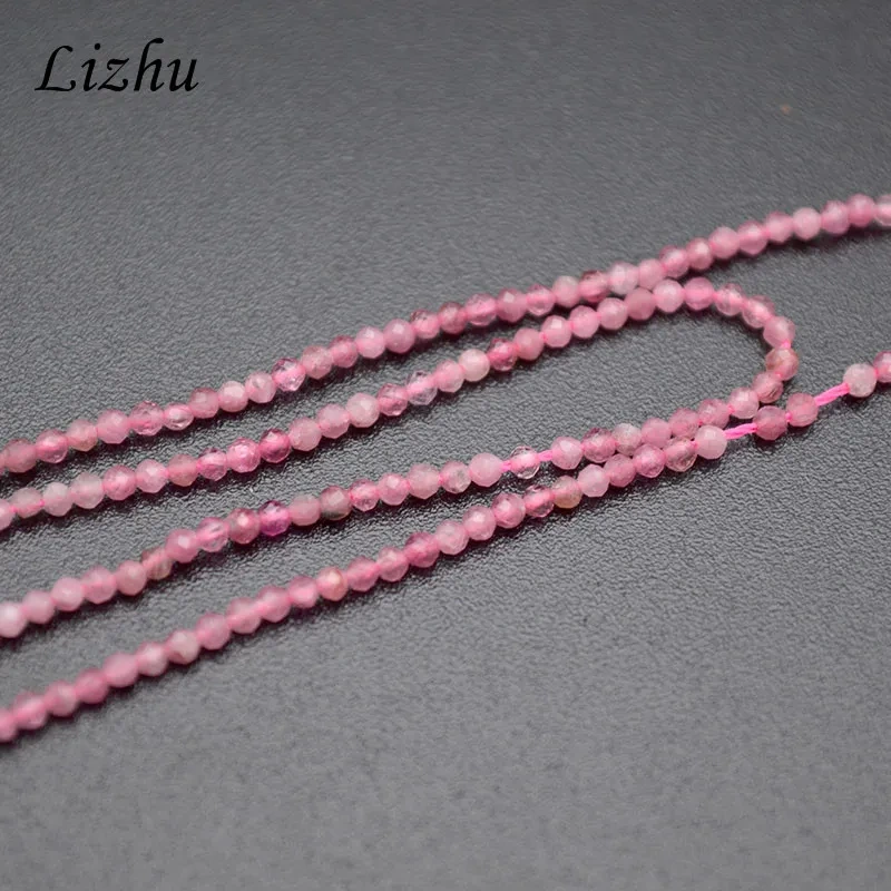 5 Strands/lot Faceted Natural Pink Tourmaline Diamond Cutting 2mm Stone Round Loose Beads
