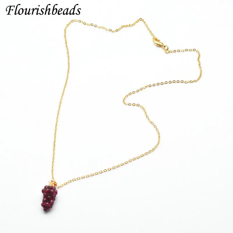 Cute Grape Shape Pendant Imitation of Fruit Necklace Natural Garnet Stone Jewelry for Woman Girl Party Accessories