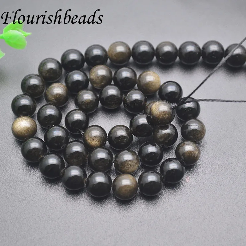 8/10/12mm Natural Stone Gold Black Obsidian  Round Loose Beads Gemstone Beads for DIY Jewelry Making Necklace