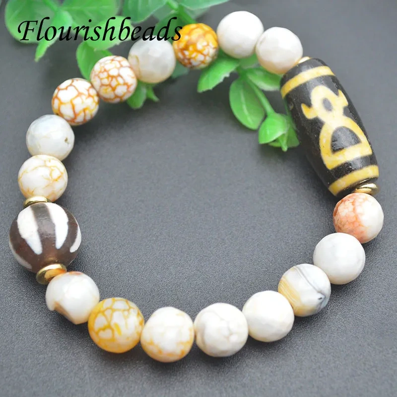 Natural Stone 10mm Beads Dragon Veins Agates Bead Tibetan Dzi Bracelet for Women Men Jewelry Gift