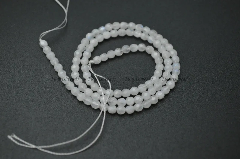 4mm Faceted Natural White Moonstone Round Loose Beads