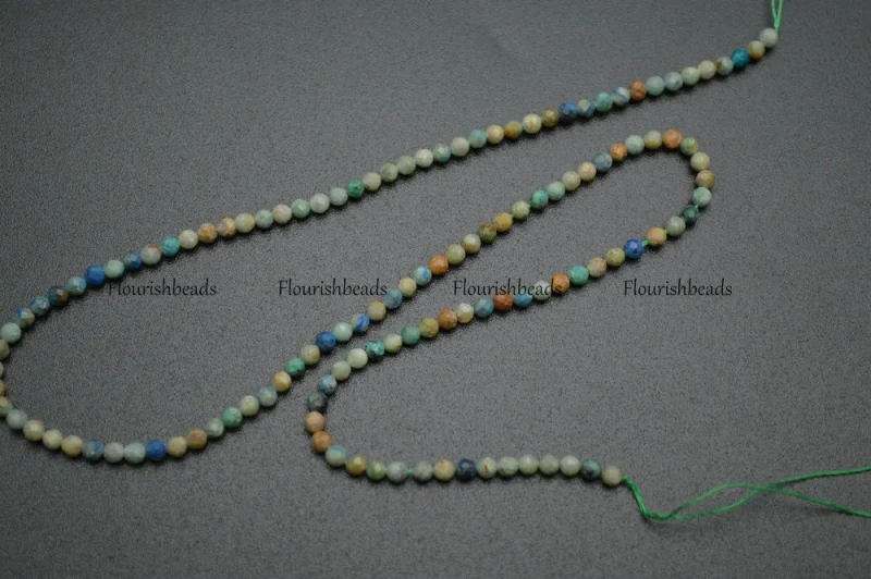 3mm Diamond Cutting Faceted Natural  Fynchenite Chrysocolla Small Size Stone Round Loose Beads