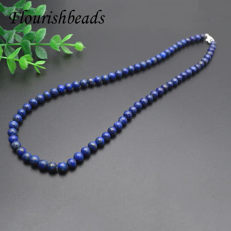 High Quality 6mm Round Beads Natural Lapis Necklace Chain with 925 Silver Clasp for Women Men Wholesale Jewelry Gift