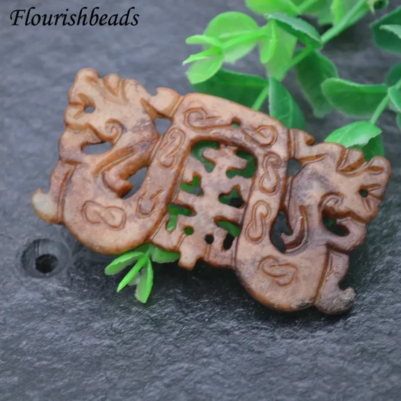 Various Shape Natural Antique Hsiuyen Jade Carved Antique Chinese Dragon Double Fish Chinese Knot  Lucky Wealth Pendant