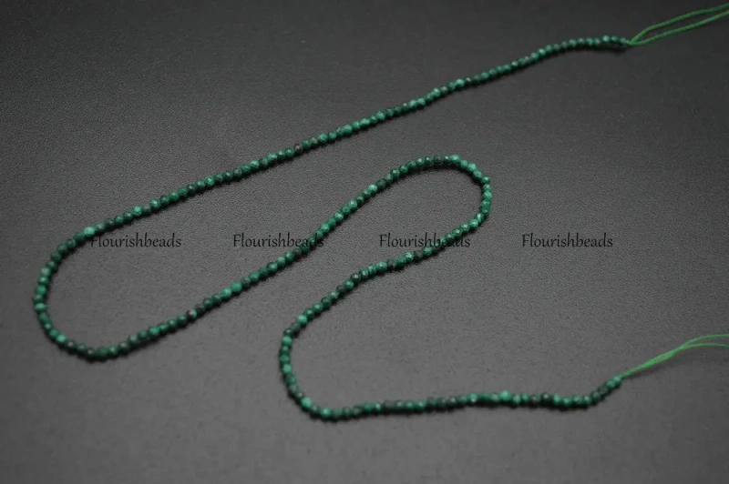 Faceted Natural Malachite Diamond Cutting 2mm Stone Round Loose Beads