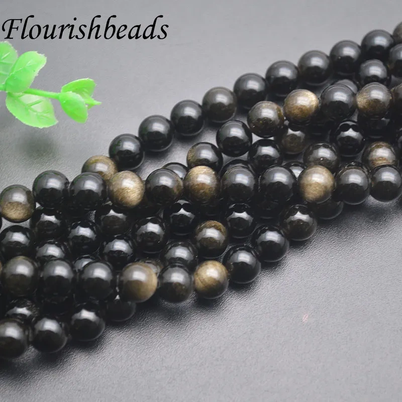 8/10/12mm Natural Stone Gold Black Obsidian  Round Loose Beads Gemstone Beads for DIY Jewelry Making Necklace