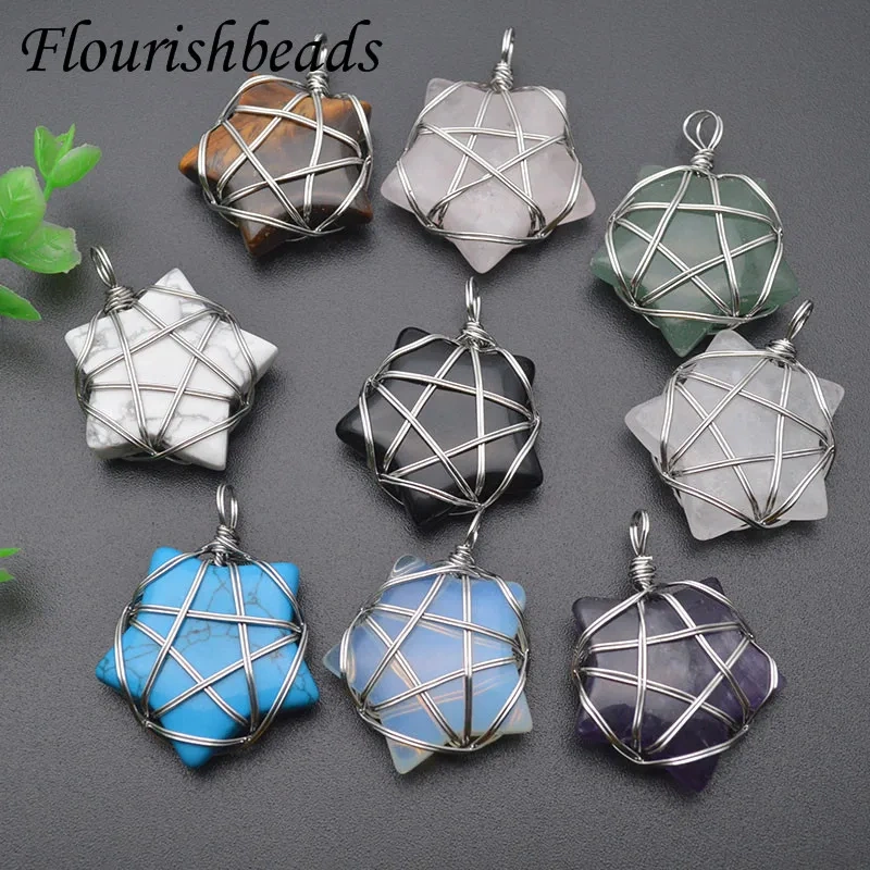 Good Quality Natural Stone Star Charms Energy Pendants Crystal Quartz  for Diy Jewelry Accessories Making 5pcs/lot