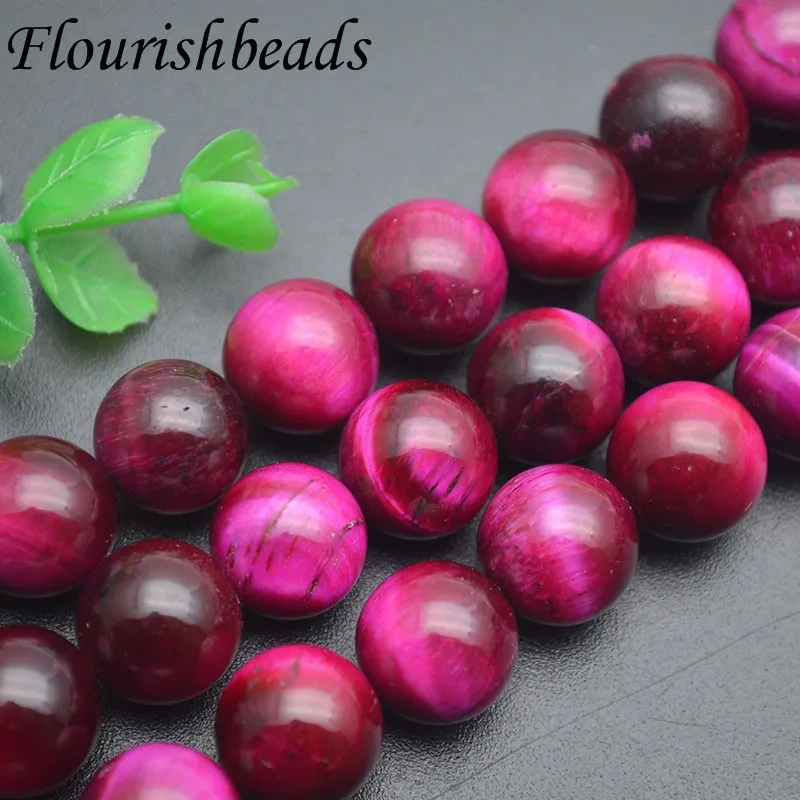 6/8/10/12mm Natural Stone Fuchsia Color Tiger Eyed Round Loose Beads for DIY Jewelry Making Necklace Bracelet
