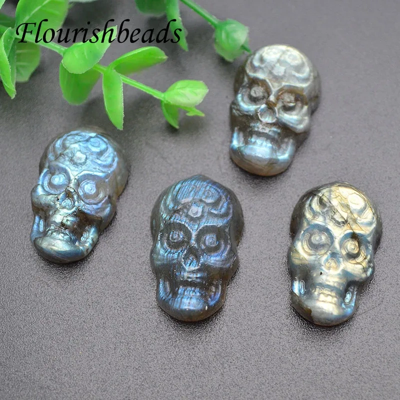 18x30mm New Arrived Natural Labradorite Without Hole Skull Cabochon Pendant Beads Fit DIY Rings Jewelry Making