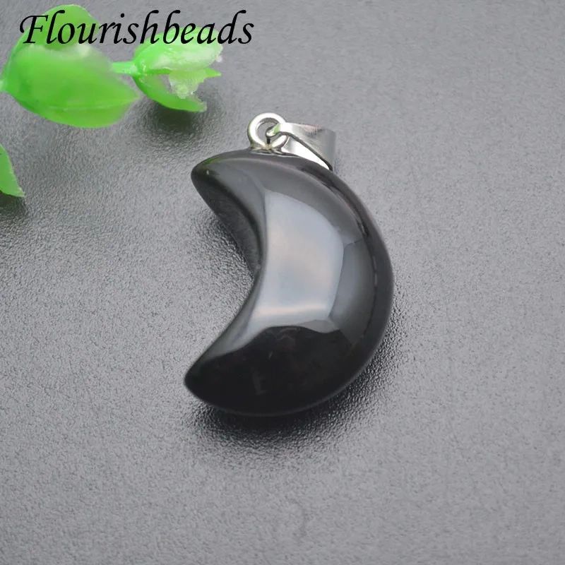 20x28mm Moon Shape Natural Stone Green Aventurine Rose Quartz Obsidian Crystal Charms Pendant DIY Fine Jewery Necklace