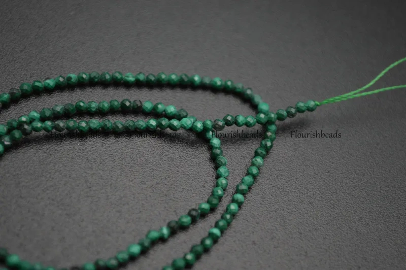 Faceted Natural Malachite Diamond Cutting 2mm Stone Round Loose Beads