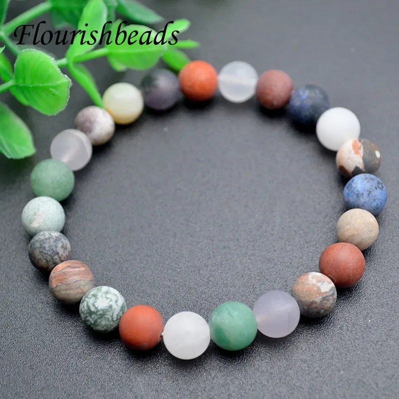 8mm Natural Matte Mix Stone Beads Round Loose Spacer Beads for Jewelry Making Necklace Bracelets