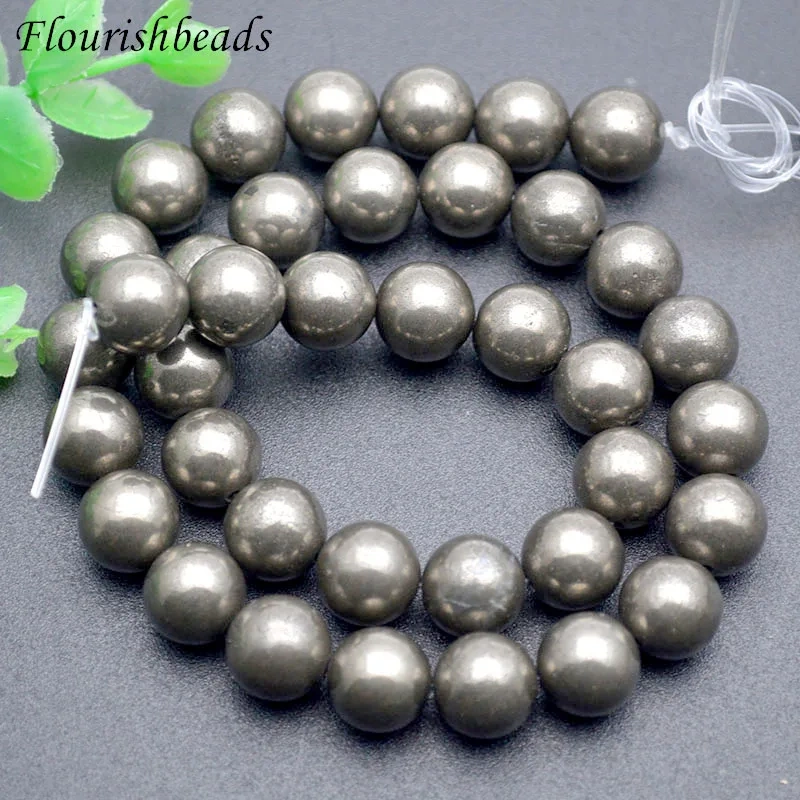 Wholesale Price Natural Stone Pyrite Smooth Round Loose Beads 4-12mm Size for DIY Jewelry Making 2 Strands/lot