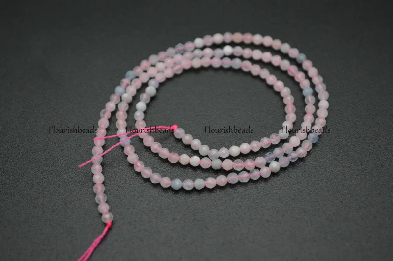 Natural Pink Morganite Diamond Cutting Faceted 2mm Stone Round Loose Beads