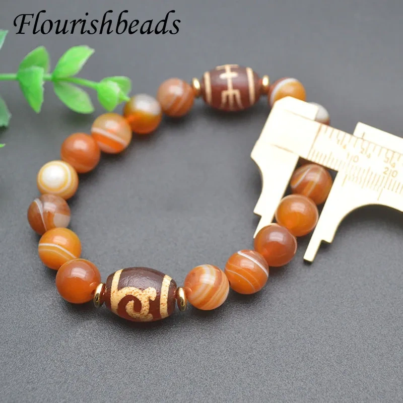 10mm Round Beads Natural Onyx Agate Beads Tibetan DZI Stretch Bracelet Healing Stone Friendship Jewelry Gift