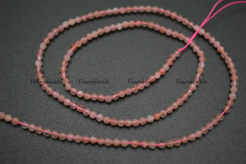 Wholesale Diamond Cutting Faceted 2mm Natural Red Stawberry Quartz Stone Round Loose Beads