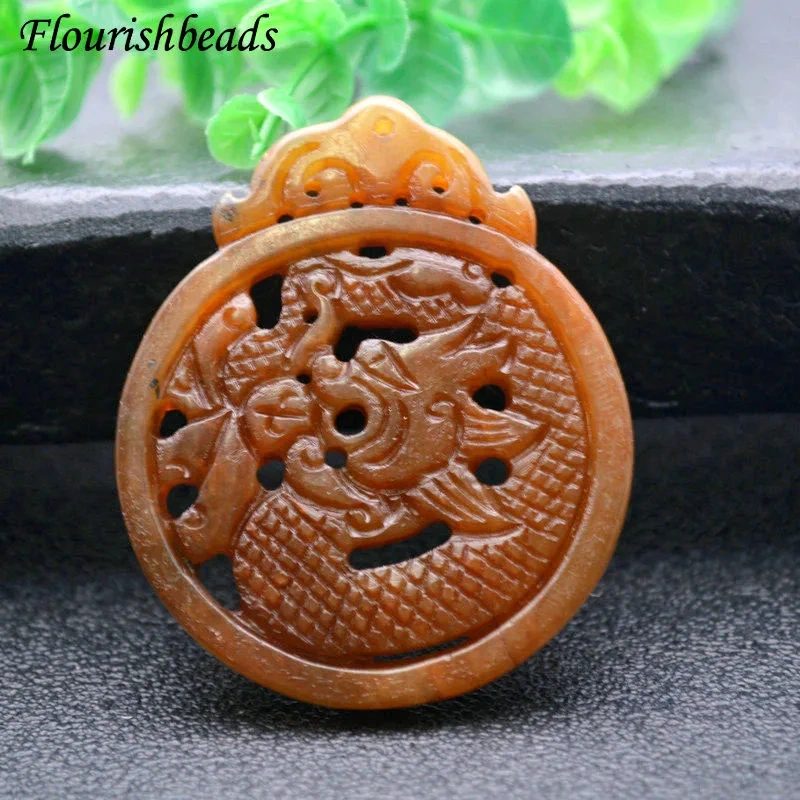 Various Shape Natural Antique Hsiuyen Jade Carved Antique Chinese Dragon Double Fish Chinese Knot  Lucky Wealth Pendant