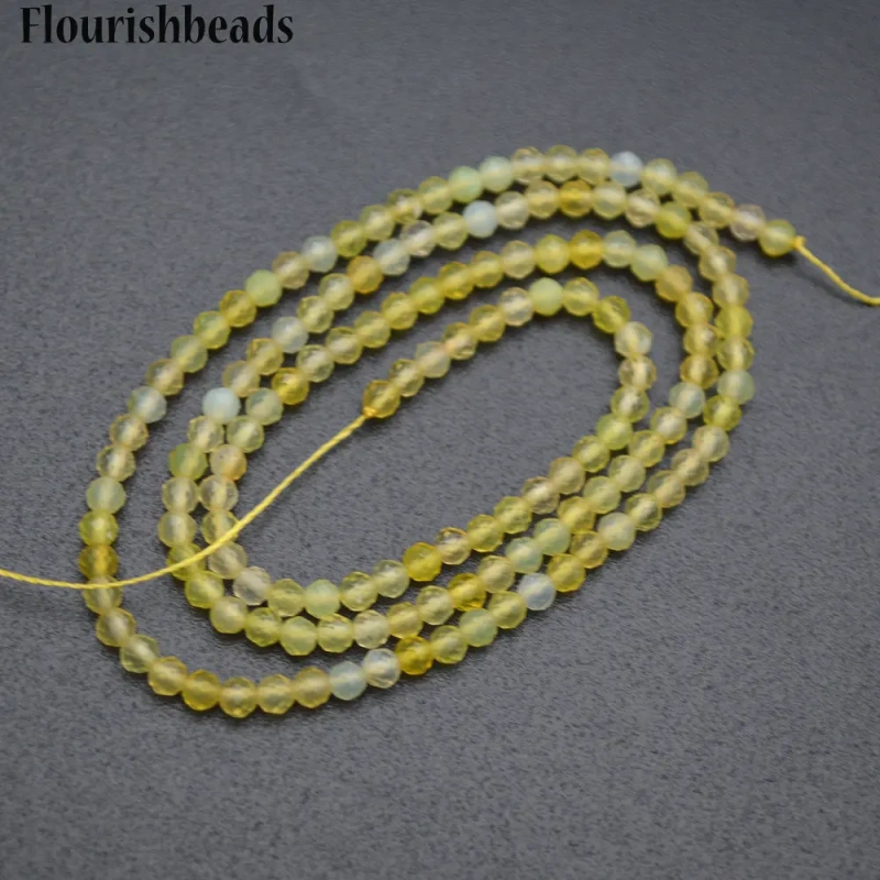 3mm Diamond Cutting Natural Yellow Chalcedony Faceted Stone Round Loose Beads