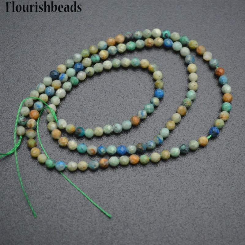 3mm Diamond Cutting Faceted Natural  Fynchenite Chrysocolla Small Size Stone Round Loose Beads