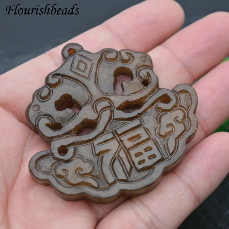 Various Shape Natural Antique Hsiuyen Jade Carved Antique Chinese Dragon Double Fish Chinese Knot  Lucky Wealth Pendant