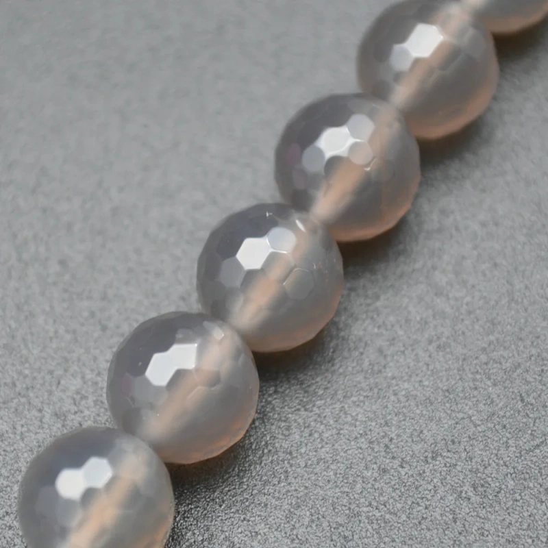 Grade A Natural Faceted Gray Agate Grey Stone Round Loose Beads 4mm 6mm 8mm 10mm