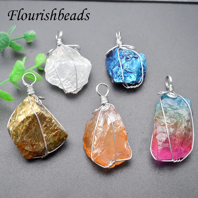 Fine Jewelry Electroplated Natural Apatite Miticolored Winding Pendant DIY Handmade Necklaces Women Men Reiki Jewelry 3pcs/lot