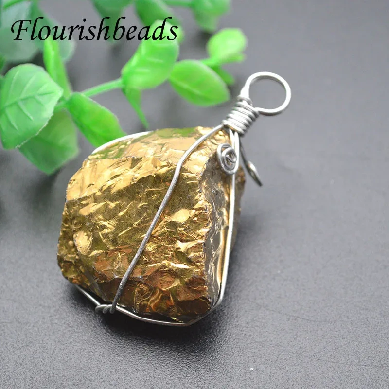 Fine Jewelry Electroplated Natural Apatite Miticolored Winding Pendant DIY Handmade Necklaces Women Men Reiki Jewelry 3pcs/lot