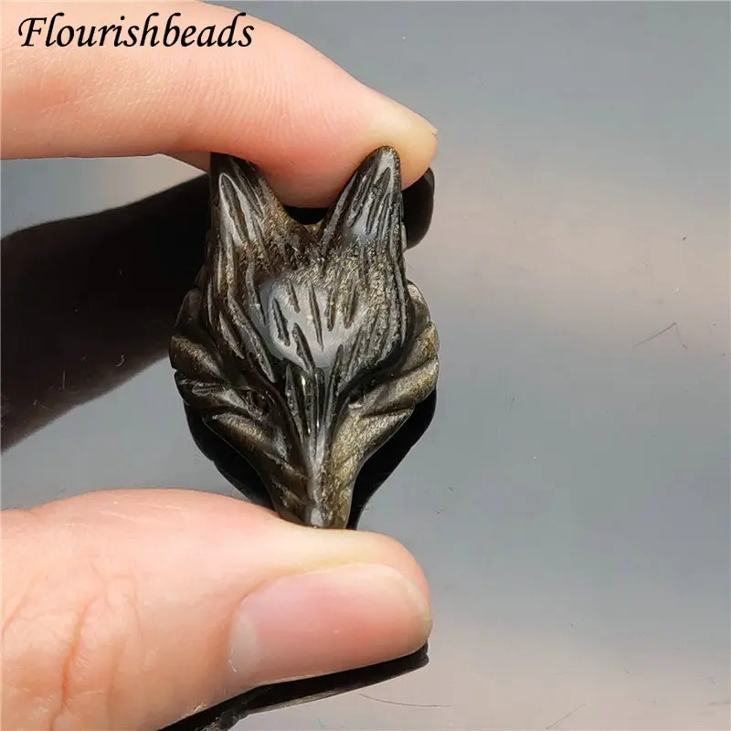 Natural Gold Obsidian Stone Carved Fox Pendant Fit Necklace Making Increase Luck with The Opposite Sex Jewelry