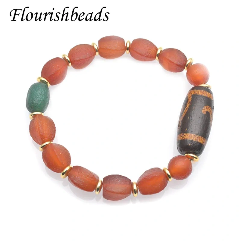 Natural Red Venis Agate DZI Oval Shape Beads Bracelet Energy Jewelry for Women Men