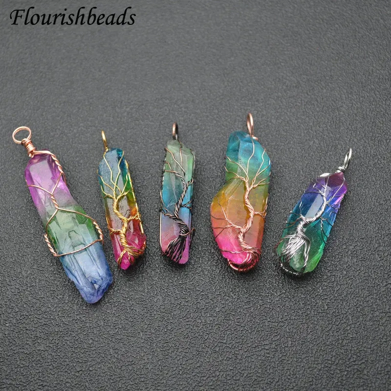 Winding Wire Life Tree Guard Colorful Crystal Natural Gemstone Pendant Fit Necklace Jewelry DIY Stuff