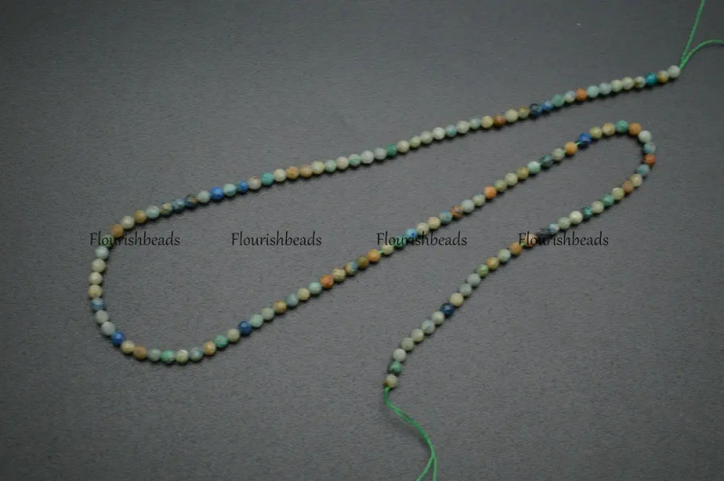 3mm Diamond Cutting Faceted Natural  Fynchenite Chrysocolla Small Size Stone Round Loose Beads