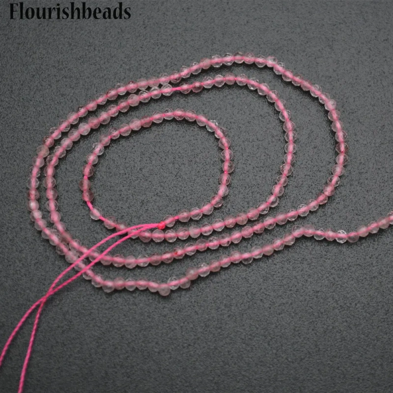 Wholesale 2mm Natural Rose Quartz Faceted Diamond Cutting Stone Round Loose Beads