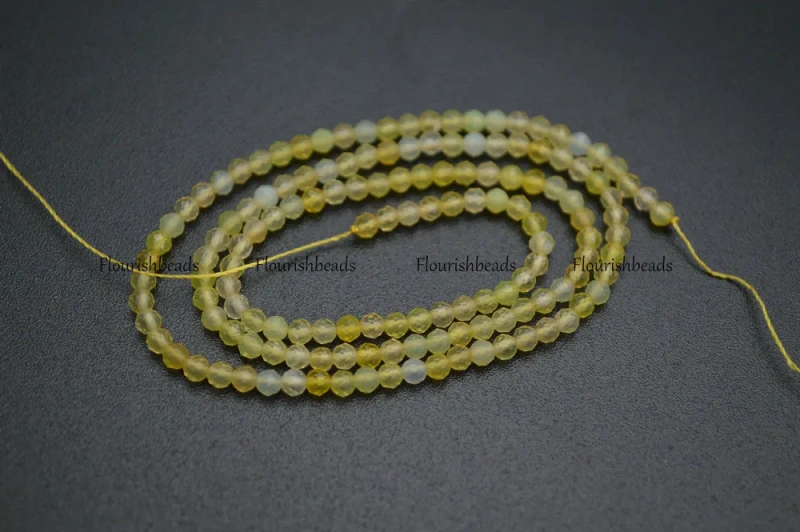 3mm Diamond Cutting Natural Yellow Chalcedony Faceted Stone Round Loose Beads