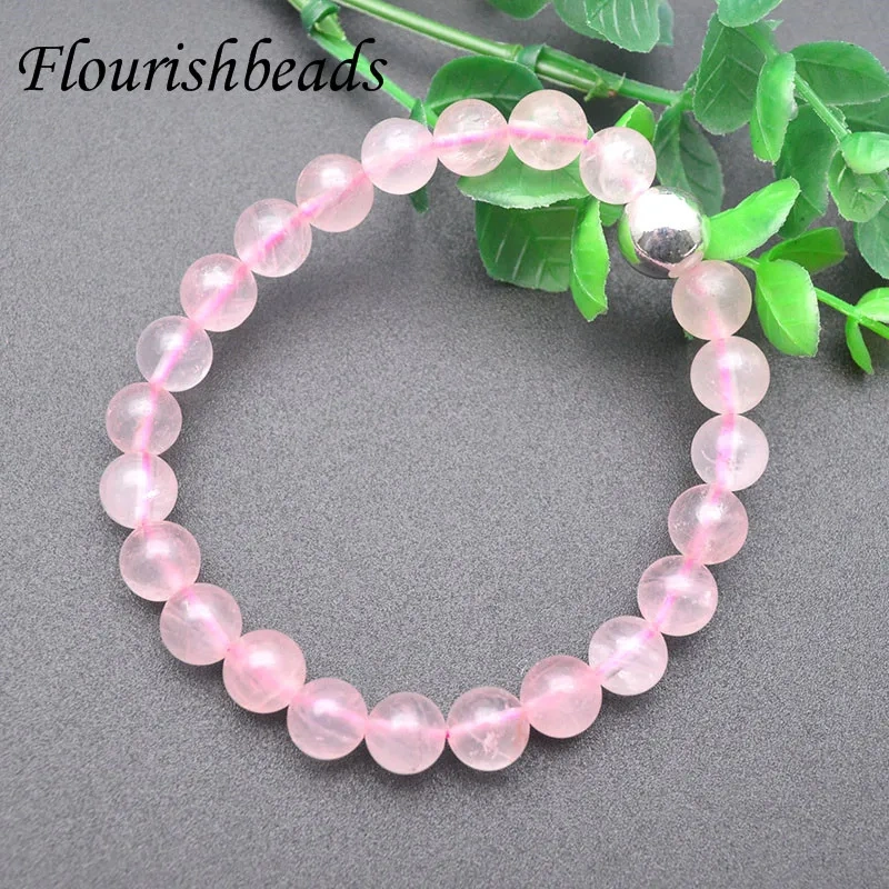8mm Natural Stone Rose Crystal Quartz Bracelet with S925 Silver Beads for Jewelry Woman Gift 5pcs Per Lot