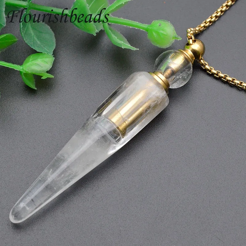 Multi Style Natural Stone Crystal Perfume Bottle Essential Oils Pendant Necklace Fine Jewelry Women Gift